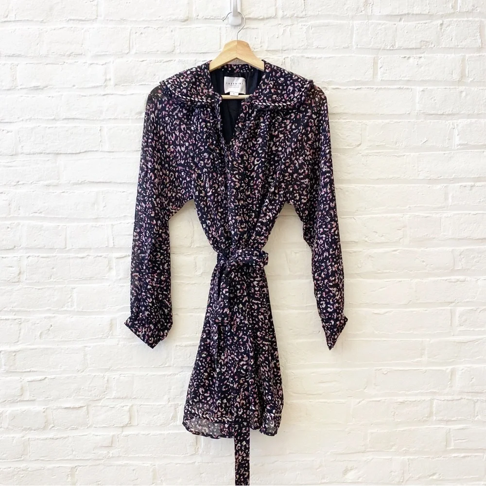 The Shirt‎ by Rochelle Behrens || Taylor Belted Collar Mini Dress Floral Leopard